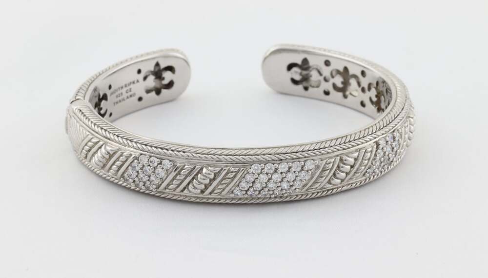 Sterling Silver Judith Ripka Cubic Zirconia Cuff Bangle Bracelet 7" inch